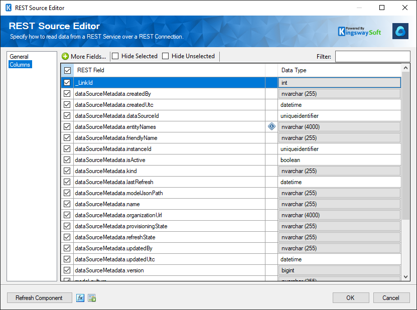 SSIS Dynamics 365 Customer Insights Source Component - Columns